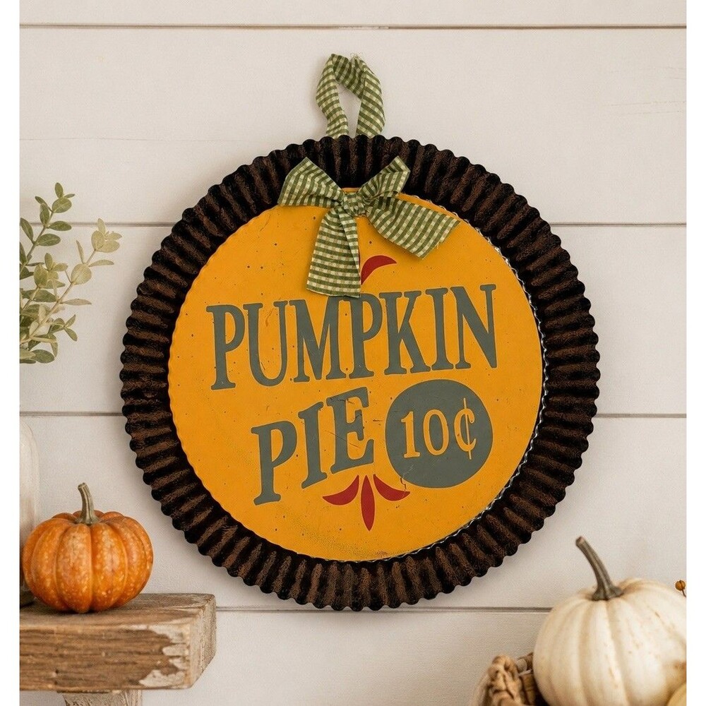 Pumpkin Pie 10¢ Metal Tin Wall Sign 9.5” Primitive Country Farmhouse Fall Decor